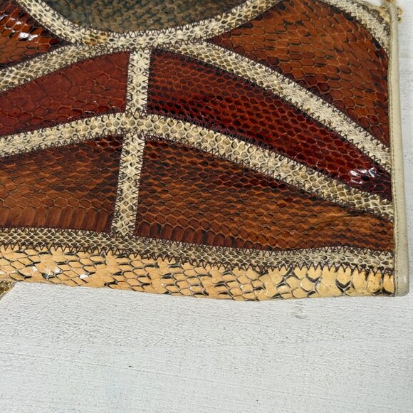 Vintage Original by Caprice Snakeskin Leather Envelope Clutch Crossbody Chain - Picture 5 of 13